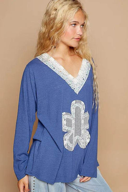POL Lace Flower Patch Long Sleeve T-Shirt Trendsi cb7f70e1-dc5d-4dbc-bf4c-6a3960614b8f-Max-Origin
