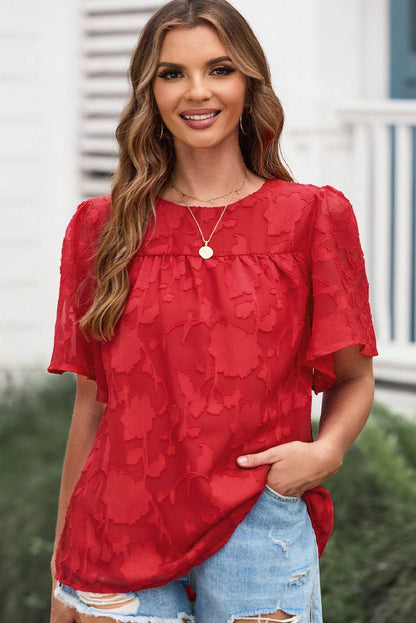 Round Neck Puff Sleeve Blouse Deep Red Trendsi cbae489e3a9c4aefbef0ac124b0d89be-Max