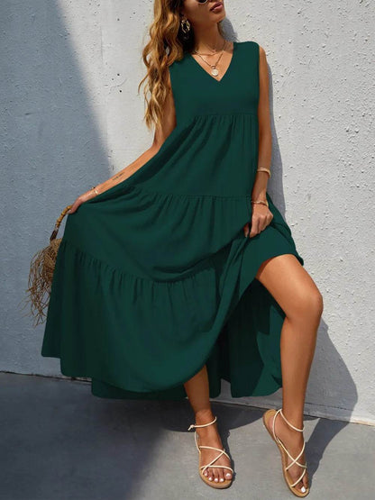 FAM-FAM Tiered V-Neck Sleeveless Dress Trendsi cbe2d8ce-29fa-4dc4-988a-c28011f18f25-Max