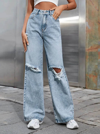 Distressed Wide Leg Jeans with Pockets Light Trendsi cbf55f3f-6155-43cf-9acd-4f2d11a07b78-Max