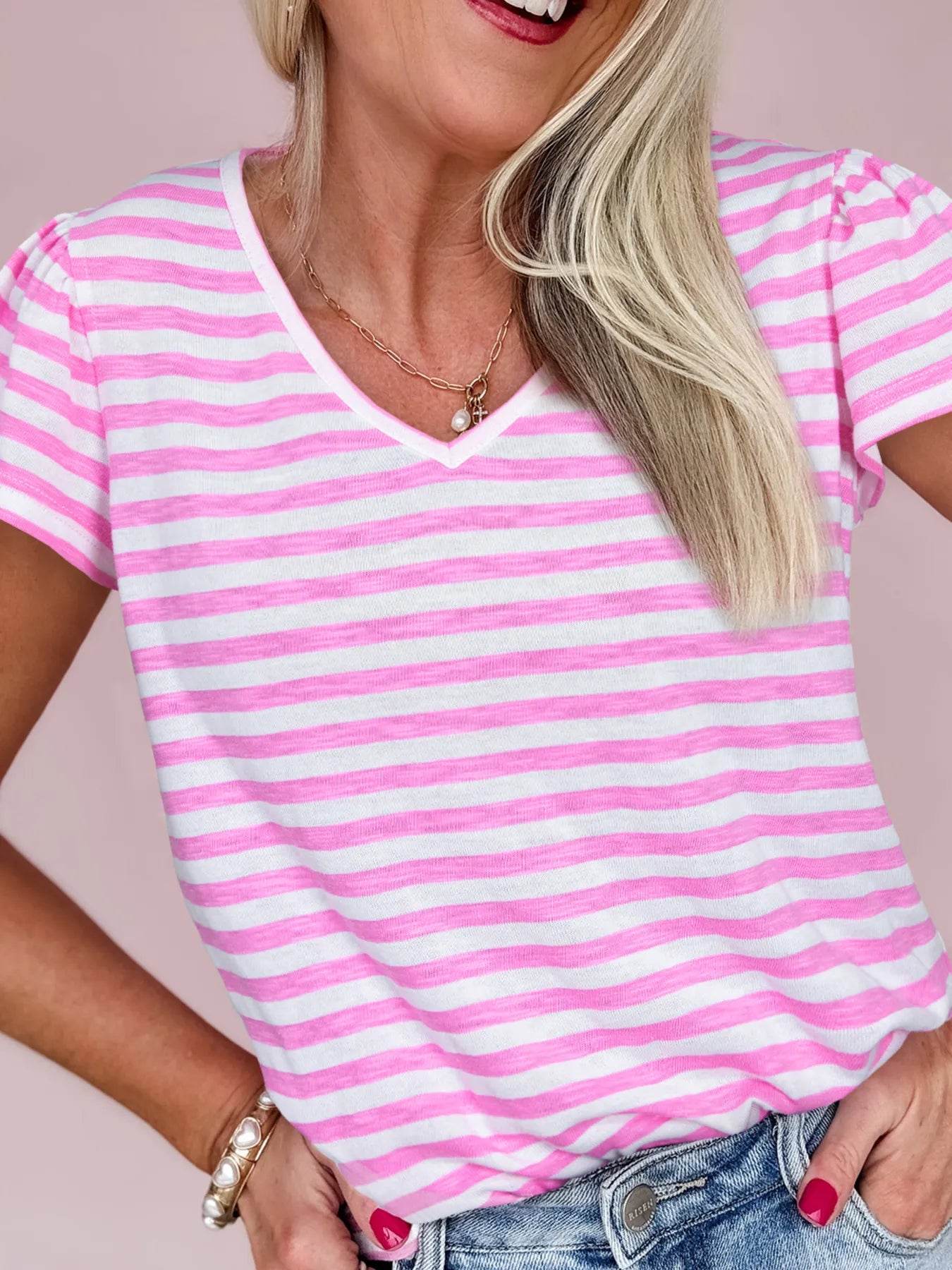 Striped V-Neck T-Shirt Pink Trendsi cbf8307ac28d4865a9bfec25a75ab519-Max-Origin