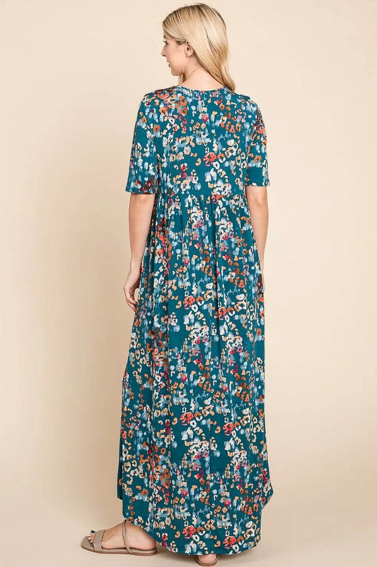 BOMBOM Printed Shirred Maxi Dress Trendsi cbf83d07-cd75-4450-af76-d941396a6f88-Max