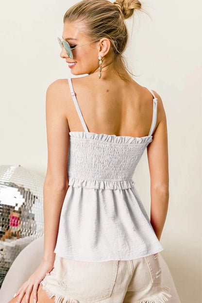 BiBi Ruffle Edge Smocking Babydoll Cami Trendsi cc0eedd7-f410-4227-a06c-702f01304366-Max