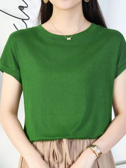 Round Neck Short Sleeve T-Shirt Dark Green Trendsi cc630c73-aea0-483f-bf60-a8e69681c7a4-Max-Origin