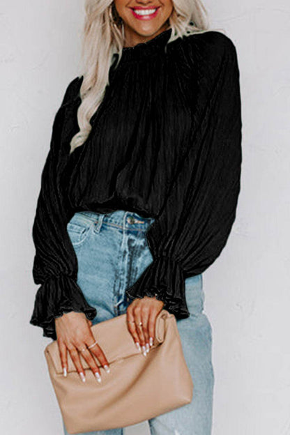 Round Neck Flounce Sleeve Blouse Black Trendsi cc743d0cf7c548e98c51e43ec247089e-Max