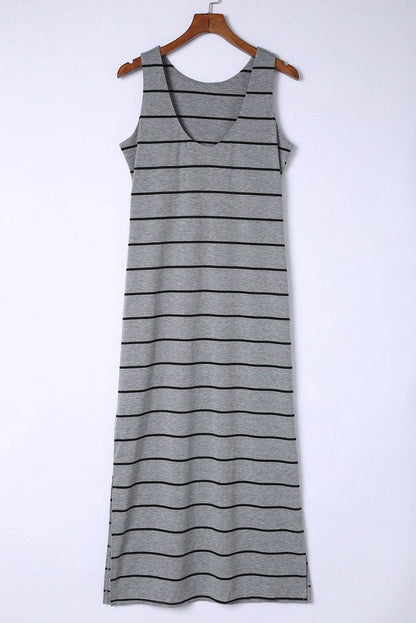 Striped Slit Sleeveless Maxi Dress Charcoal Trendsi cc87f7255c8a44d4923f8ef62e250cca-Max