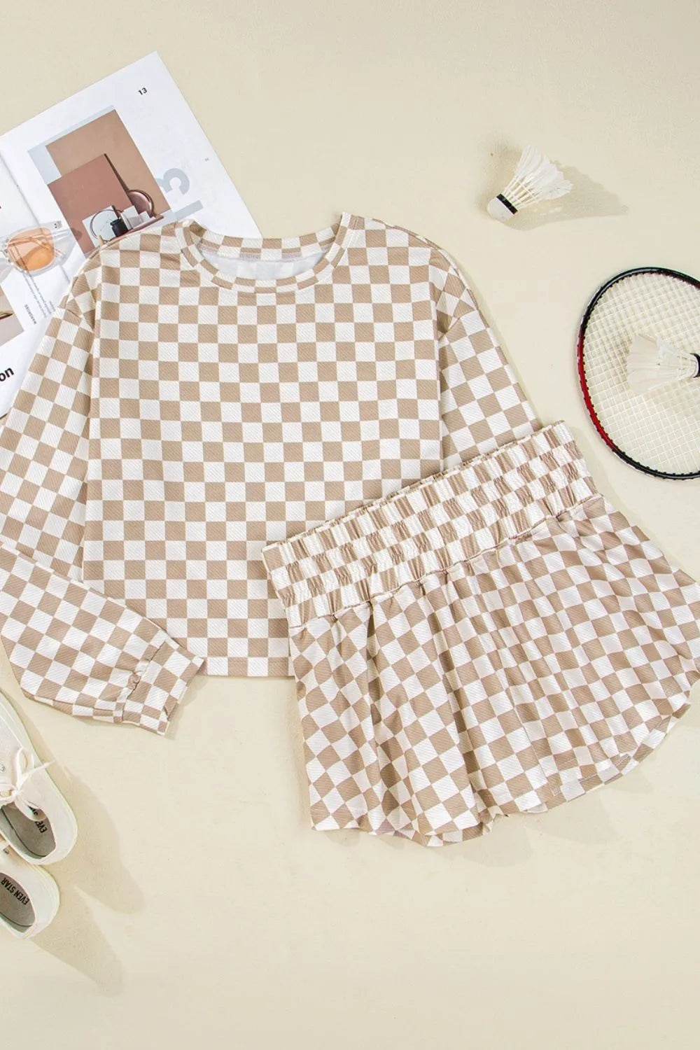 Checkered Long Sleeve Top and Skirt Two-Piece Set Trendsi cca0496e-c6e3-40d3-8d15-674e11a12a48-Max-Origin