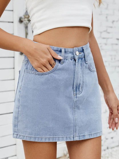 Solid Mini Denim Skirt Light Trendsi ccc3cc62-9210-4566-9eb8-e544fc7e472a-Max