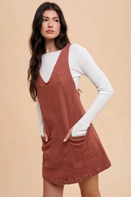 Annie Wear V-Neck Adjustable Strap Denim Overall Dress with Pockets Trendsi ccc5558f-1481-4333-b6b7-c09377ec10e0-Max