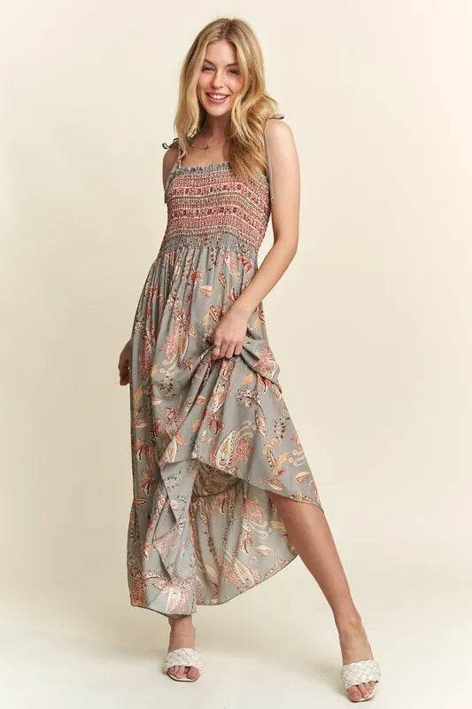 ADORA Smocked Printed Square Neck Tie Shoulder Cami Dress SAGE Trendsi ccf82d68-57f5-47e9-90df-96a1ec634fd8-Max