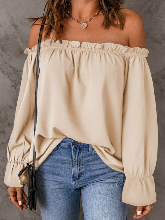 Off-Shoulder Flounce Sleeve Blouse Trendsi cd1e8319c585494e84601588311f0b78-Max