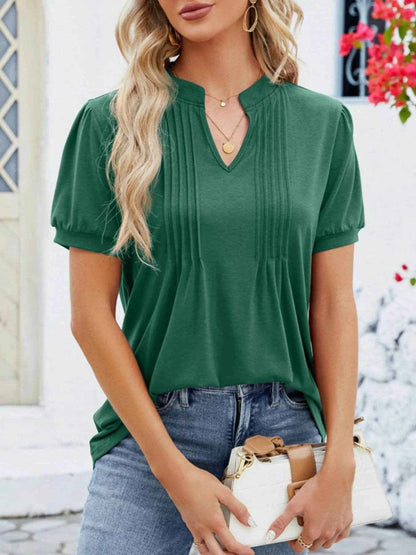 Notched Short Sleeve T-Shirt Dark Green Trendsi cd32045a-e8a7-495e-baec-169614069714-Max-Origin