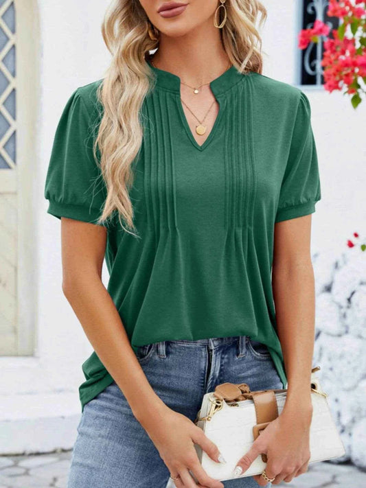 Notched Short Sleeve T-Shirt Dark Green Trendsi cd32045a-e8a7-495e-baec-169614069714-Max-Origin