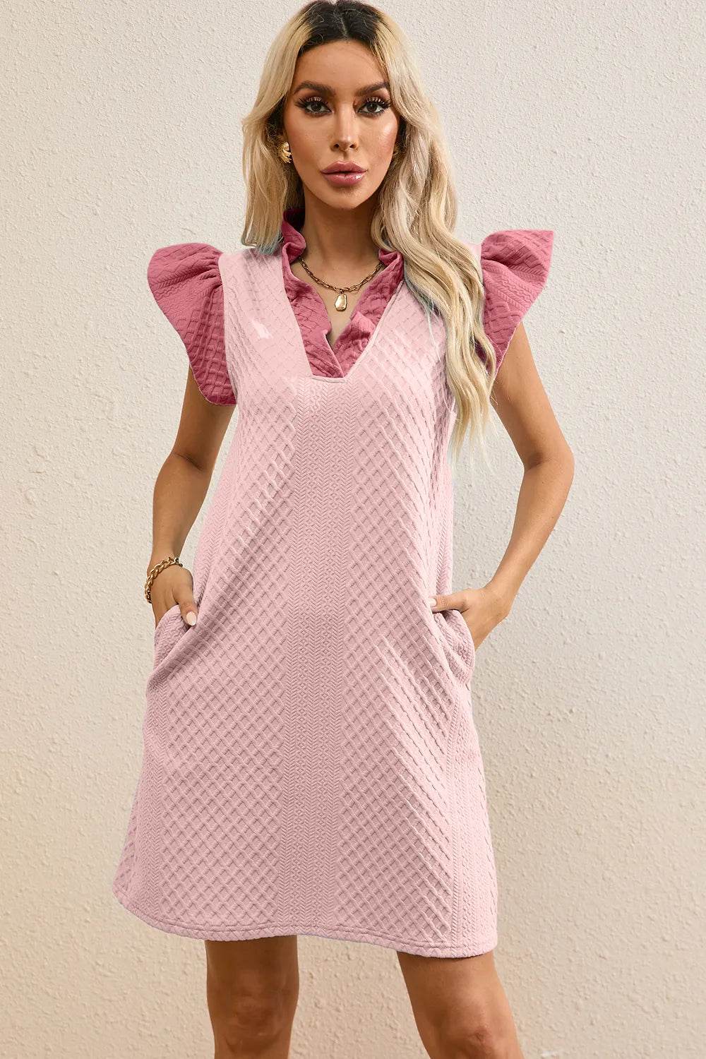 Ruffled V-Neck Cap Sleeve Mini Dress Blush Pink Trendsi cd4540b5-8b8a-4cb5-b34d-4313fcfdf43d-Max