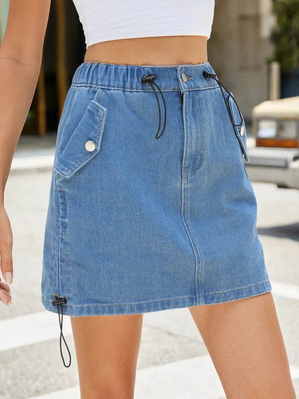 Drawstring Denim Skirt with Pockets Trendsi cd560068-7f80-4d5b-8055-3edeaffb582c-Max