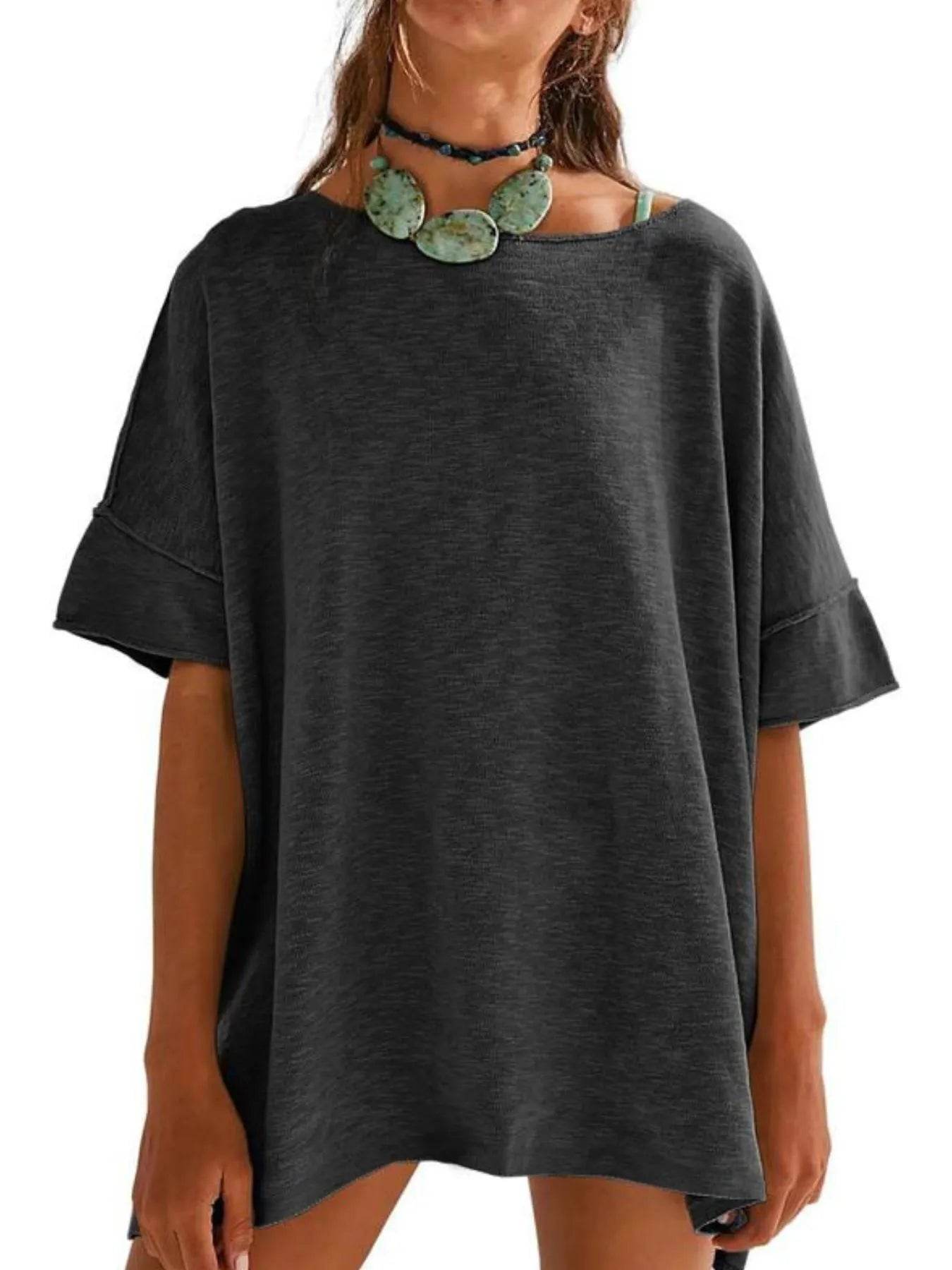 Oversized Round Neck Drop-Shoulder T-Shirt Dark Gray Trendsi cd89af55-9c17-483a-9953-ce750e144351-Max-Origin