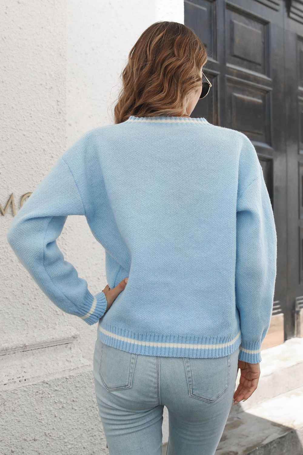 Skeleton Pattern V-Neck Long Sleeve Pullover Sweater Trendsi cd99639814494ac7a611fd1ccc1db05d-Max