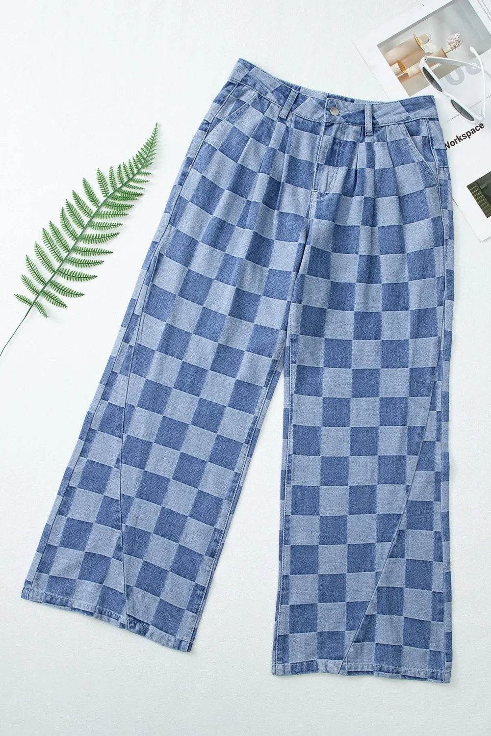 Checkered Wide Leg Jeans with Pockets Trendsi cda0ada1-7d28-4f0d-9886-85c6cc45e461-Max