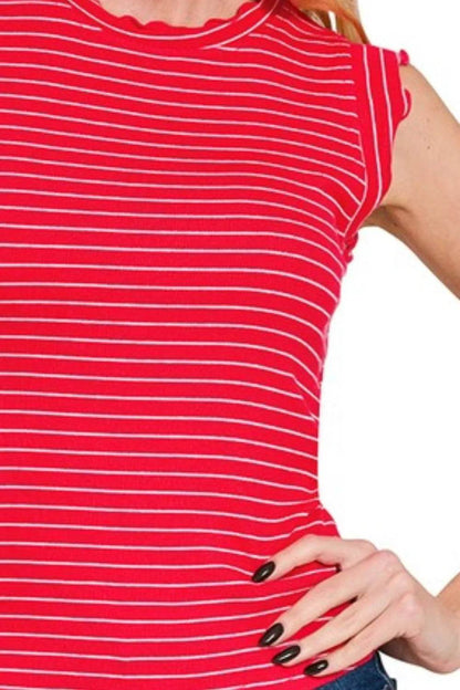 Zenana Ribbed Ruffle Trim Sleeveless Stripe Top Trendsi cdb9ead1-cabd-4c9a-aef6-3447cffd1196-Max-Origin