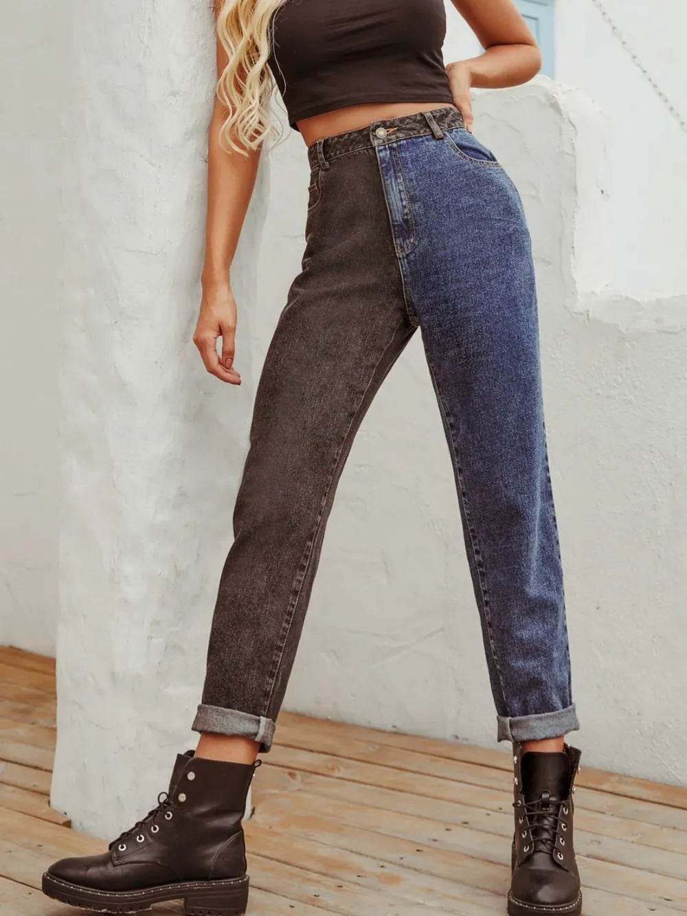 Two Tone Straight Leg Jeans Trendsi cdd040f6-5744-4dc1-ba2f-4c343ec628f7-Max