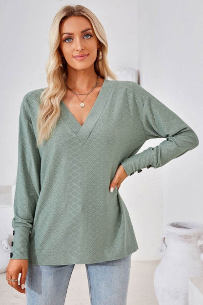 V-Neck Long Sleeve Blouse Trendsi cdd15470b66c4dd5a756e976f3b00ad0-Max
