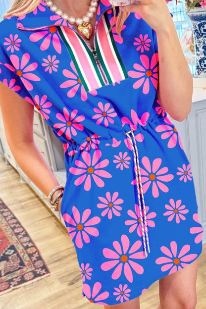 Floral Print Zip Collar Drawstring Summer Mini Dress Trendsi cdf124a5-605e-463a-b0a5-094df655a62d-Max-Origin