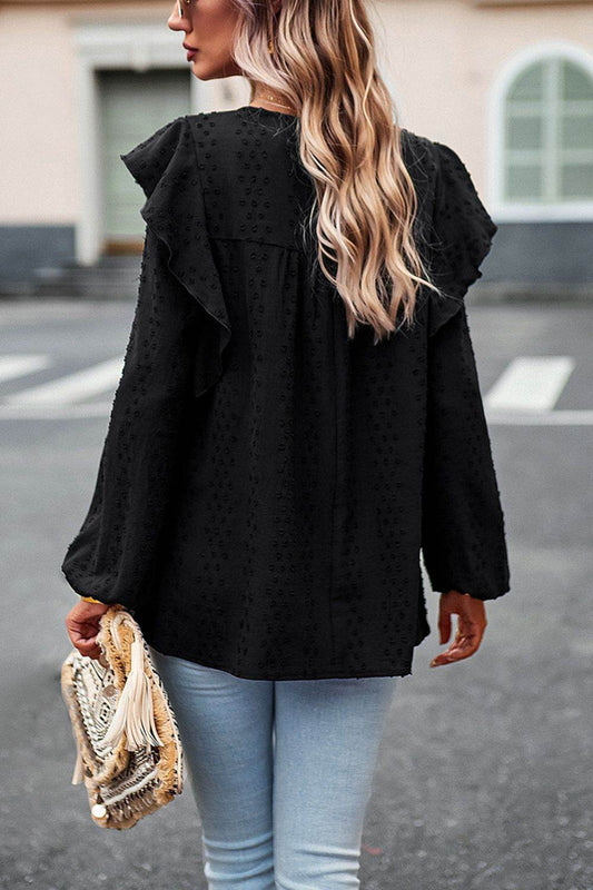 Devine Ruffle Trim Balloon Sleeve Blouse Trendsi cdf388c7330b42ec93a18c6c3da80035-Max