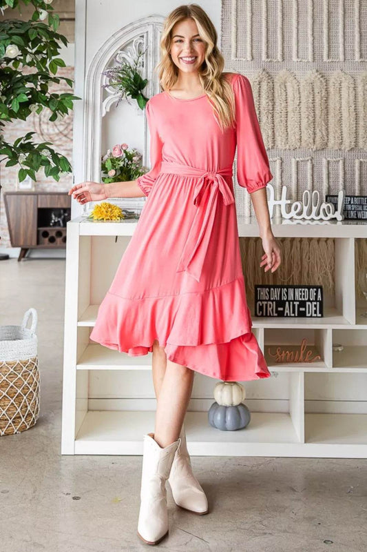 Reborn J Tie Front Ruffle Hem Dress CORAL Trendsi ce0790fd-bd96-46ce-bef2-fb0a0661e2e5-Max