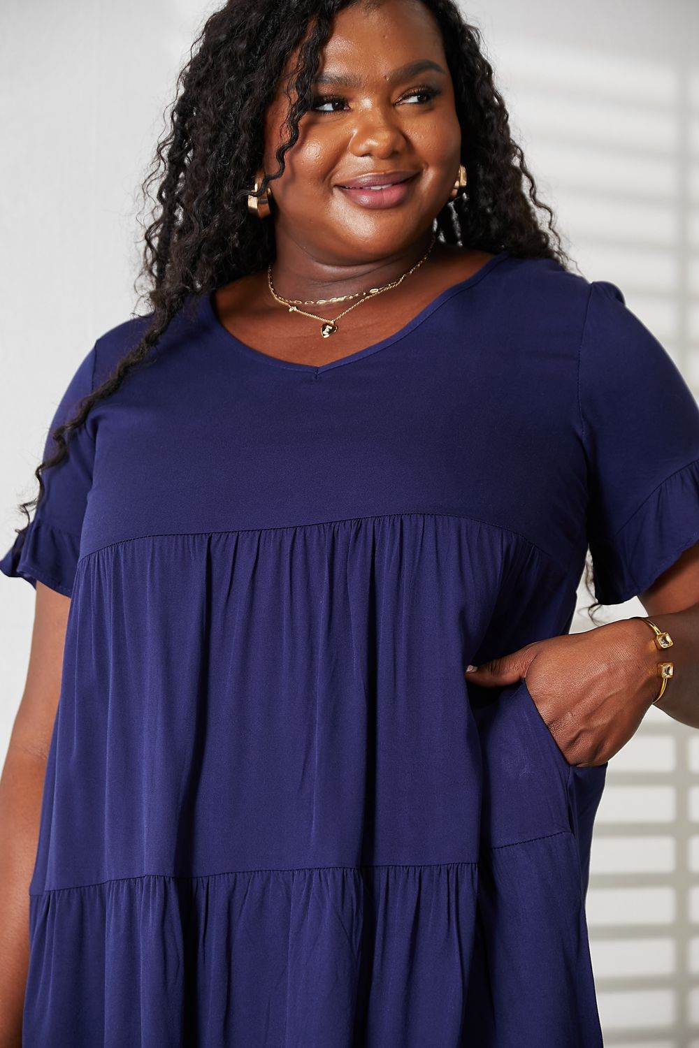 Mandy V-Neck Flounce Sleeve Tiered Dress Trendsi ce23a6f14b194229b3e4ef1984ec3469-Max