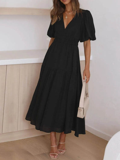 V-Neck Puff Sleeve Midi Dress Black Trendsi ce2e8ed4-4957-46f2-911c-2d9b984c330a-Max-Origin