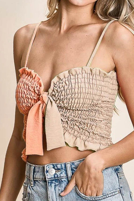 BiBi Woven Color Block Smocked with Ribbon Bra Top PEACH OATMEAL Trendsi ce36a825-ce17-44b8-8e94-d81b2e3b1b56-Max-Origin