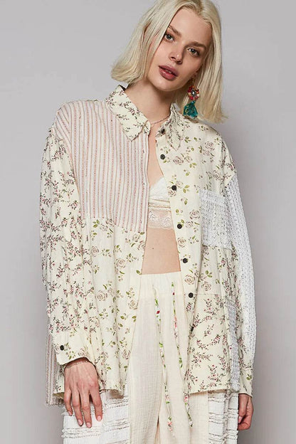 POL Lace Patchwork Floral Button-Up Shirt NATURAL MULTI Trendsi ce592010-9669-45f8-ab9e-8beb3b83b099-Max-Origin
