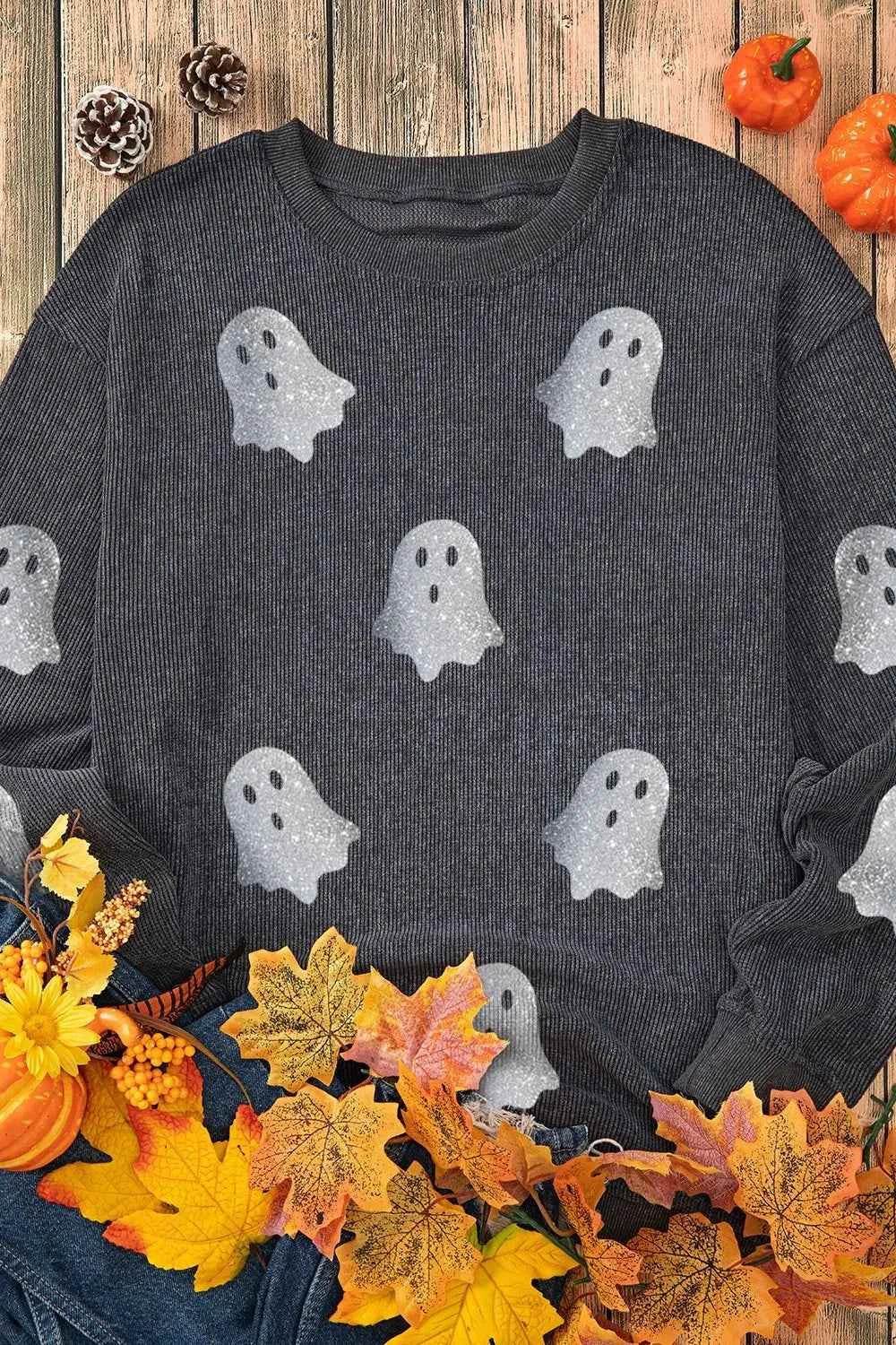 Glitter Ghost Round Neck Long Sleeve Sweatshirt Trendsi ce687b83-0031-46ef-a3d8-8125377eb11e-Max