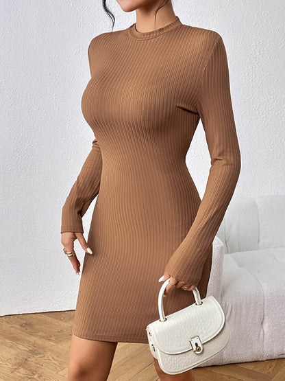 Honey Long Sleeve Ribbed Mini Dress Tan Trendsi ce72fbdab3574c32bed1ad44ef1c9c05-Max