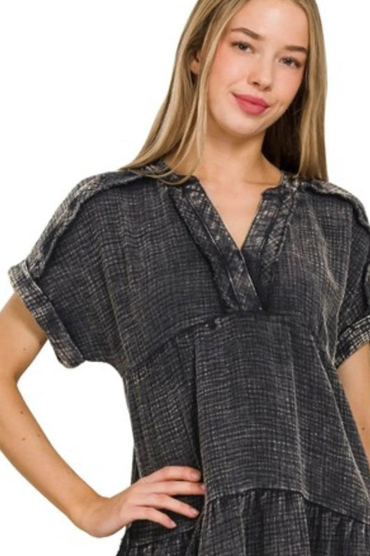 Zenana Washed Double Gauze Raw Edge V-neck Dress Trendsi ceb37ffa-c960-4f9d-a10c-692175b5e0be-Max-Origin