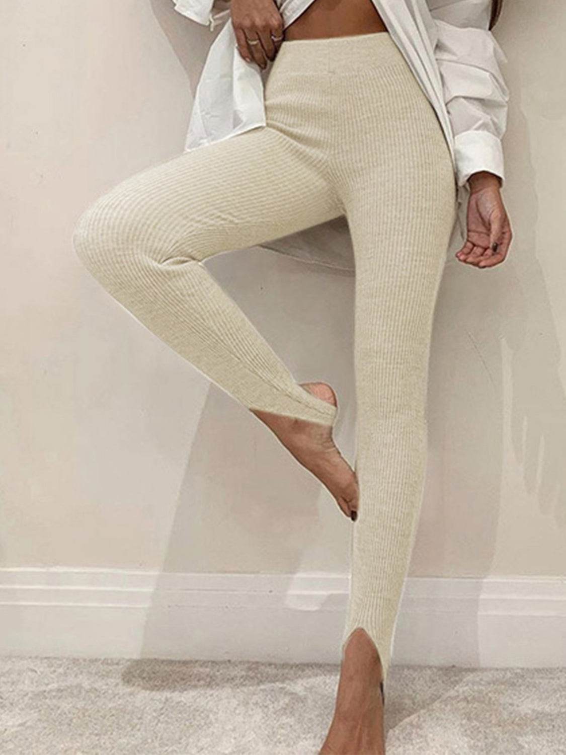 Ribbed Mid Waist Leggings Cream Trendsi ced641af4cfb4d2e871877ec449660c4-Max
