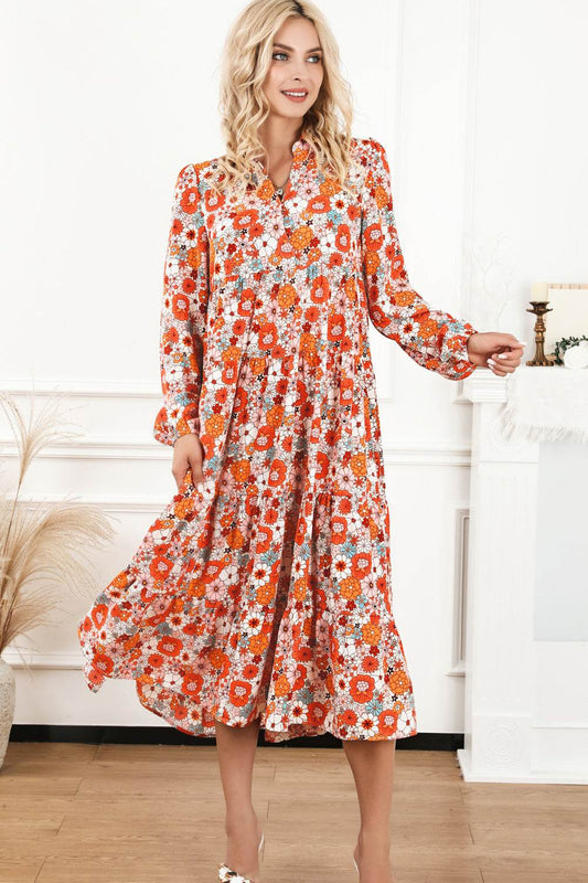 Floral Notched Neck Long Sleeve Dress Multicolor Trendsi cef0802a2f0f49439583424e9a962667-Max