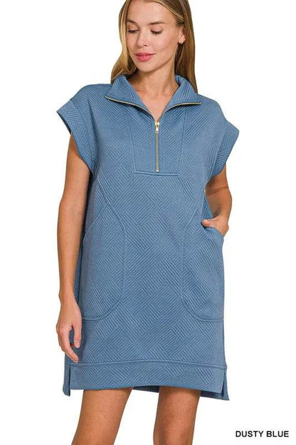 Zenana Textured Knit Jacquard Quarter Zipper Mini Dress DUSTY BLUE Trendsi cef8c8c572e546908329f5f952549a91-Max-Origin