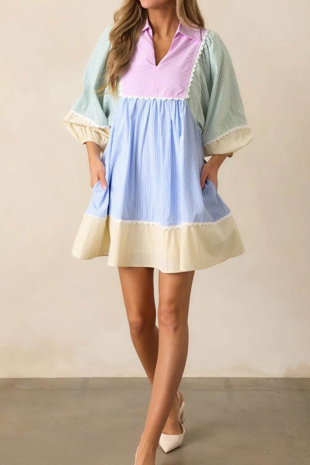 Striped Patchwork Ric Rac Puff Sleeve Collared Mini Dress Trendsi cefc56da-dcd4-47fe-9f42-804fee043f82-Max-Origin