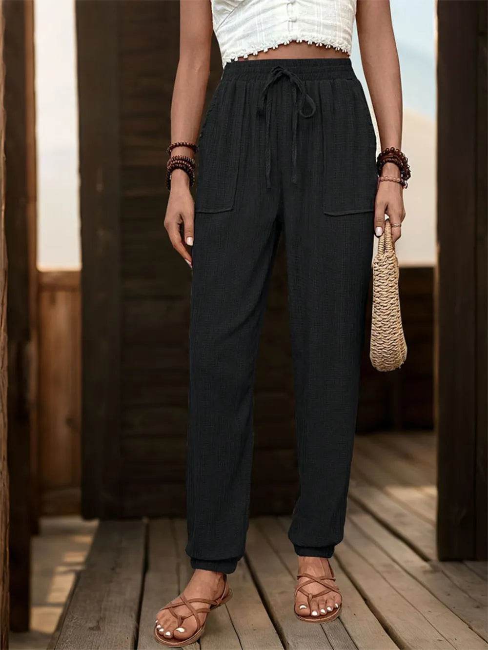 Perfee Textured High Waist Joggers Trendsi ceffa161-57a5-4946-9fcb-0e898df2a720-Max