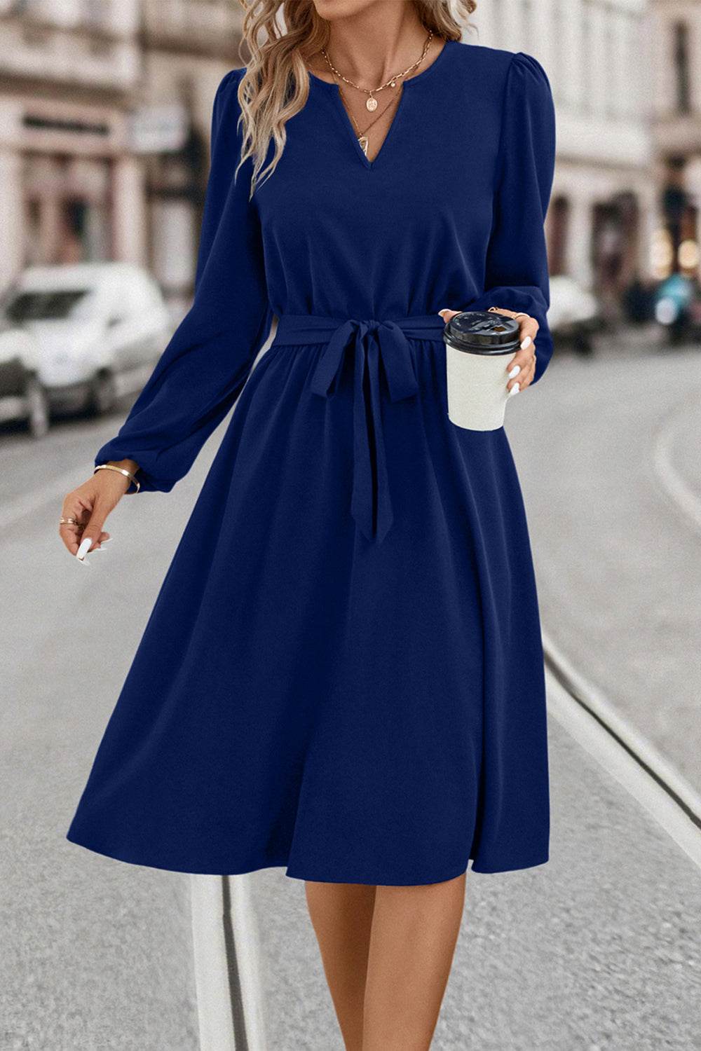 Tie Waist Notched Neck Long Sleeve Dress Navy Trendsi cf0ff5544bf14a5faf60cf660970d977-Max