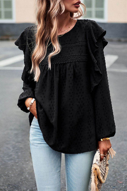 Devine Ruffle Trim Balloon Sleeve Blouse Trendsi cf12ef65ab7e44a89a42c5dd3ce08988-Max