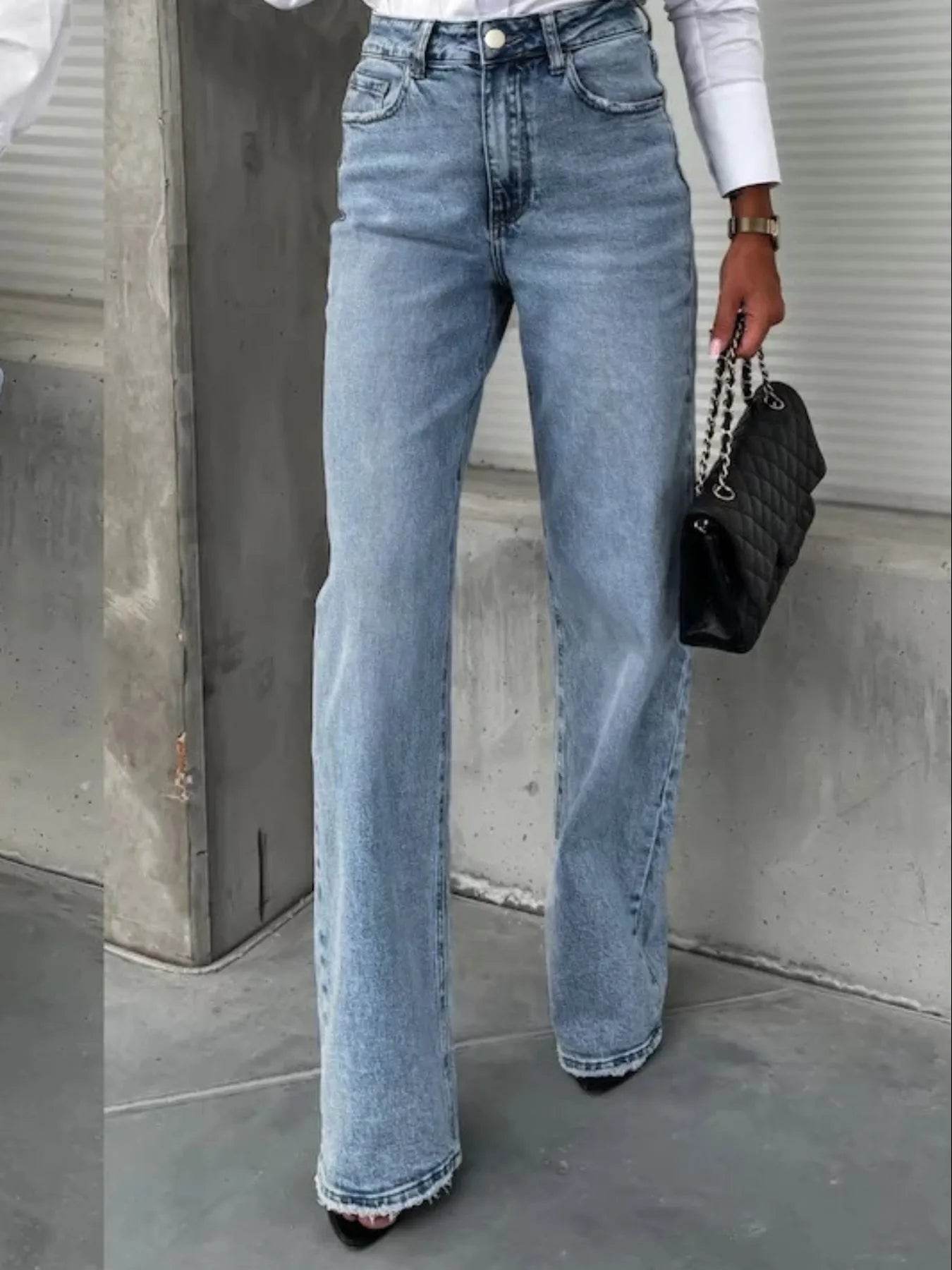 High-Waist Wash Raw Hem Jeans Trendsi cf1a00ca-6d48-486c-98e7-9807d86c0497-Max-Origin