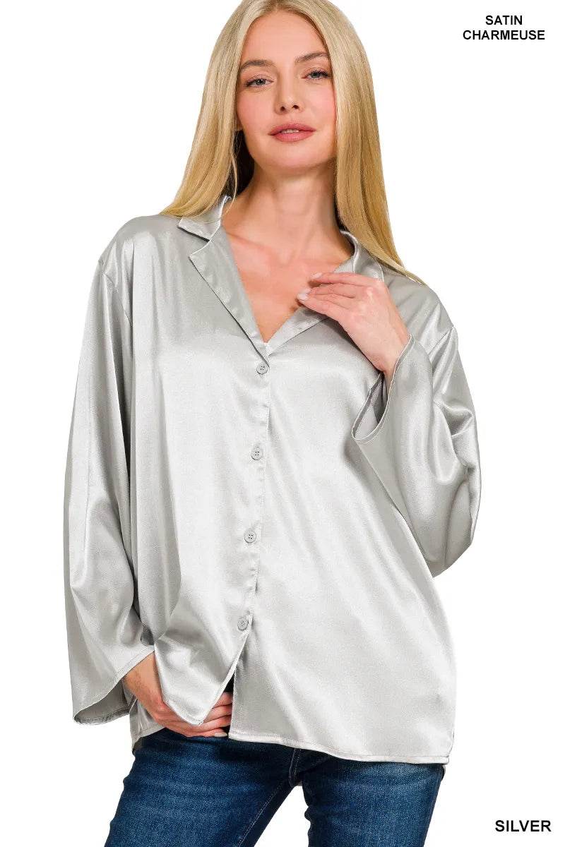 Zenana Satin Button Down Shirt SILVER Trendsi cf2743c8-8e9f-4148-bc01-166a73300a2b-Max-Origin