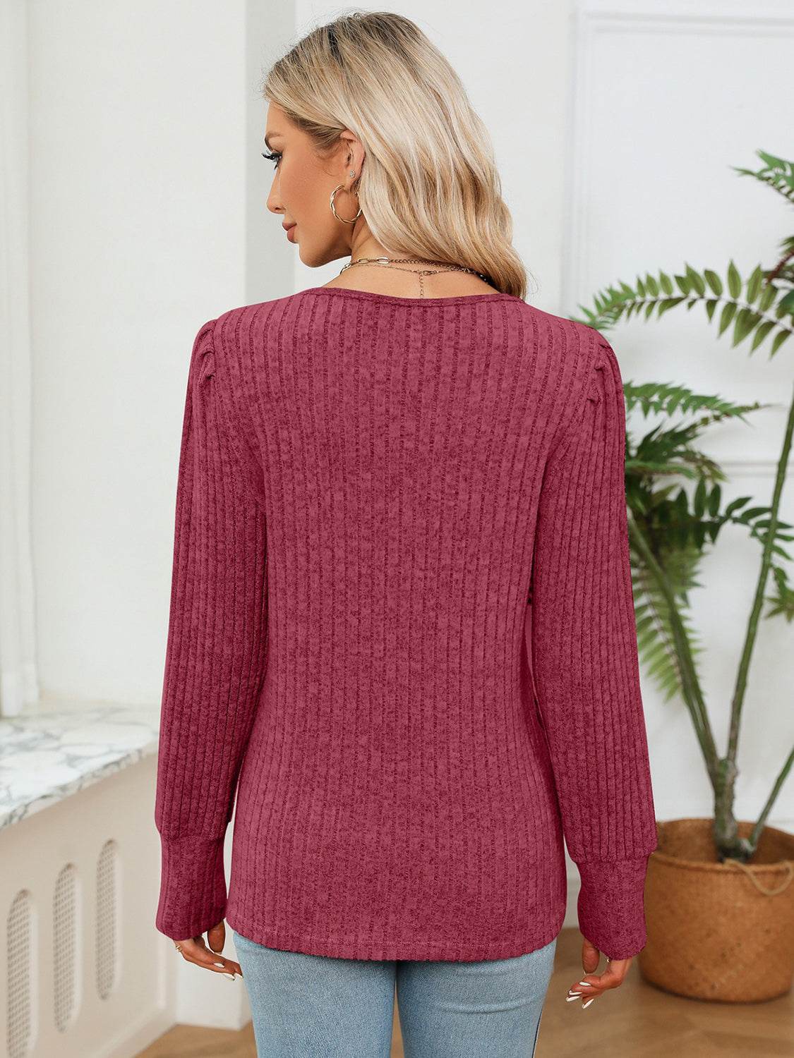 Lace Detail V-Neck Ribbed Blouse Trendsi cf3c1b60de904203b77825b99ad1e078-Max