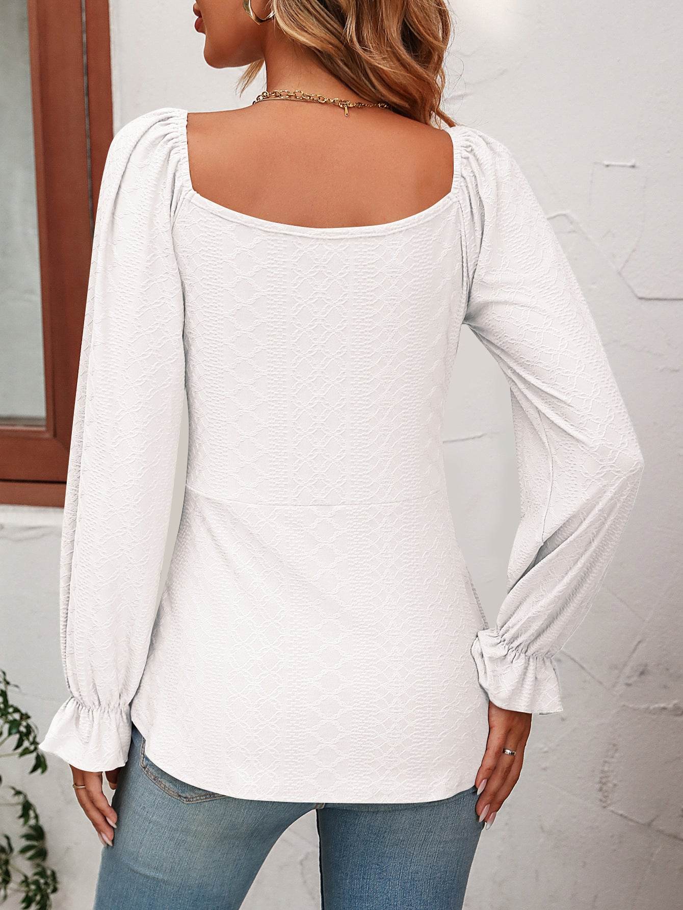 Mandy Tie Front V-Neck Puff Sleeve Blouse Trendsi cf3ca719f04b432295376bde8bddce65-Max