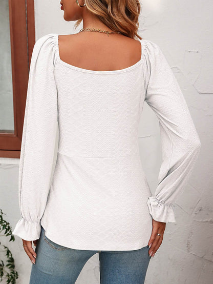 Mandy Tie Front V-Neck Puff Sleeve Blouse Trendsi cf3ca719f04b432295376bde8bddce65-Max