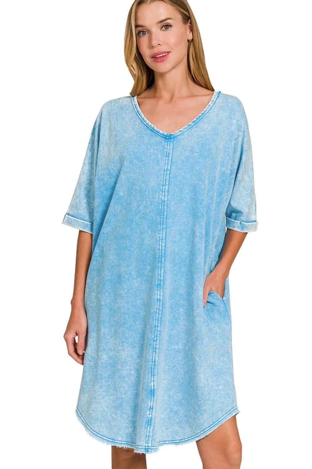 Zenana Acid-washed French Terry Tee Shirts Dress DEEP SKY Trendsi cf616176-0dac-46e4-84b4-f7607bc640ae-Max-Origin