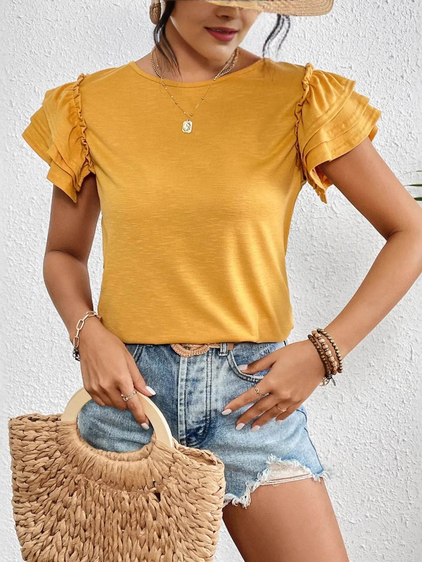 Ruffle Sleeve Round Neck T-Shirt Trendsi cf66111f934149768c2495aa5b49b8e0-Max-Origin