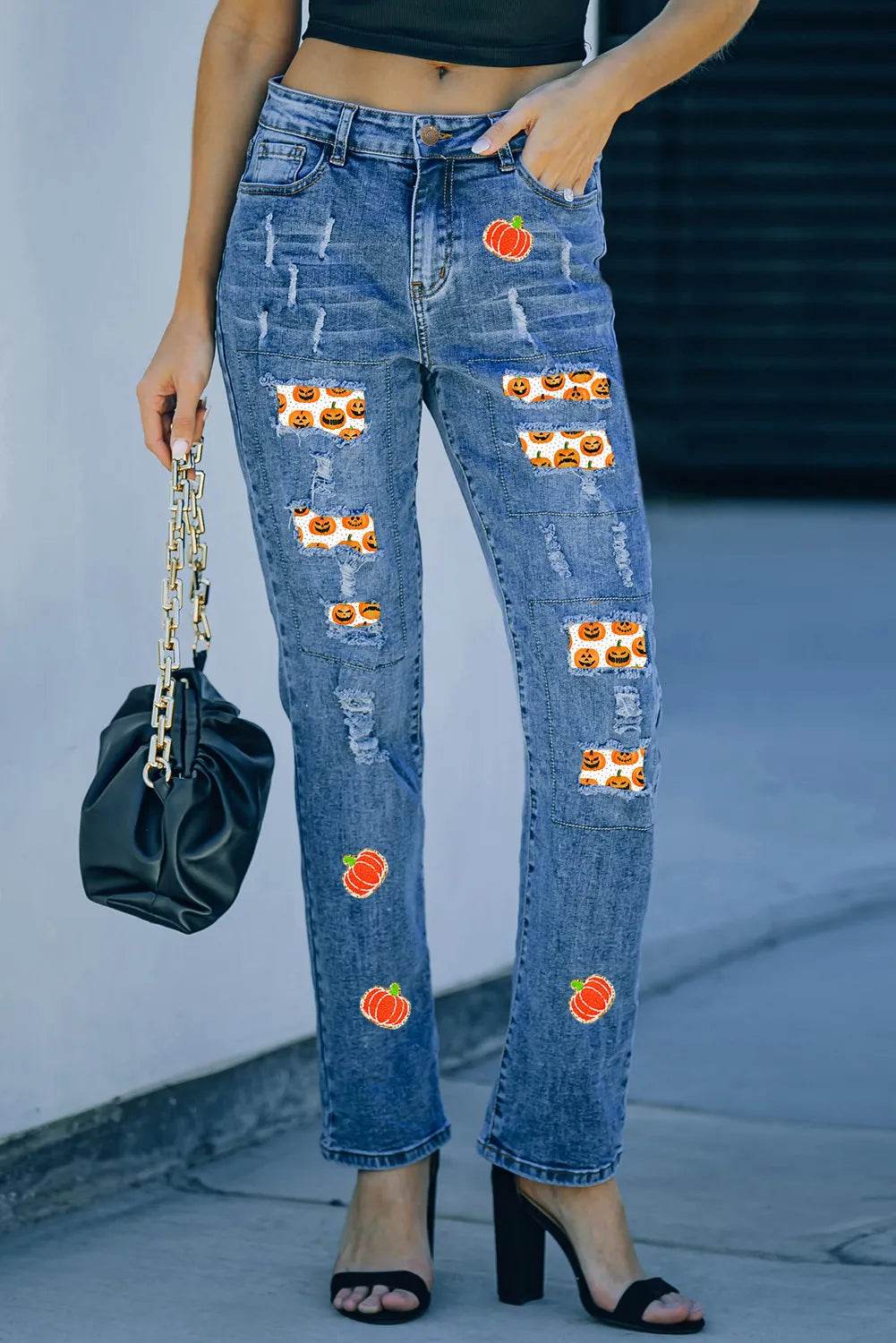 Distressed Pumpkin Jeans with Pockets Trendsi cf7a6ef1-2cf1-403c-be22-540bbeef4d48-Max